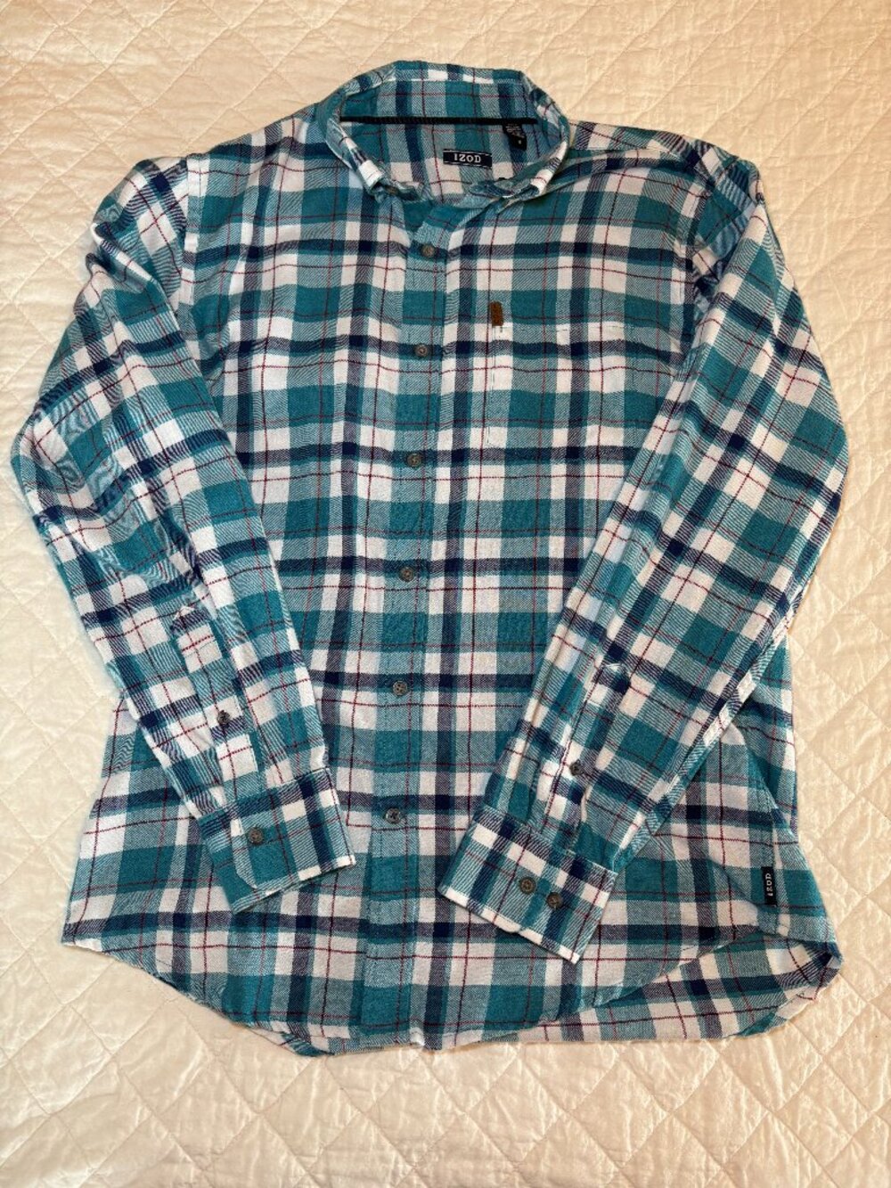 IZOD Men's Button Up Shirt size Medium Plaid Flannel Long Sleeve